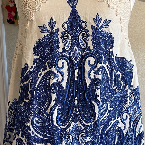 Free People Blue Paisley Lace Halter Mini Dress Boho Coastal Grandma Resort XS - Picture 5 of 10